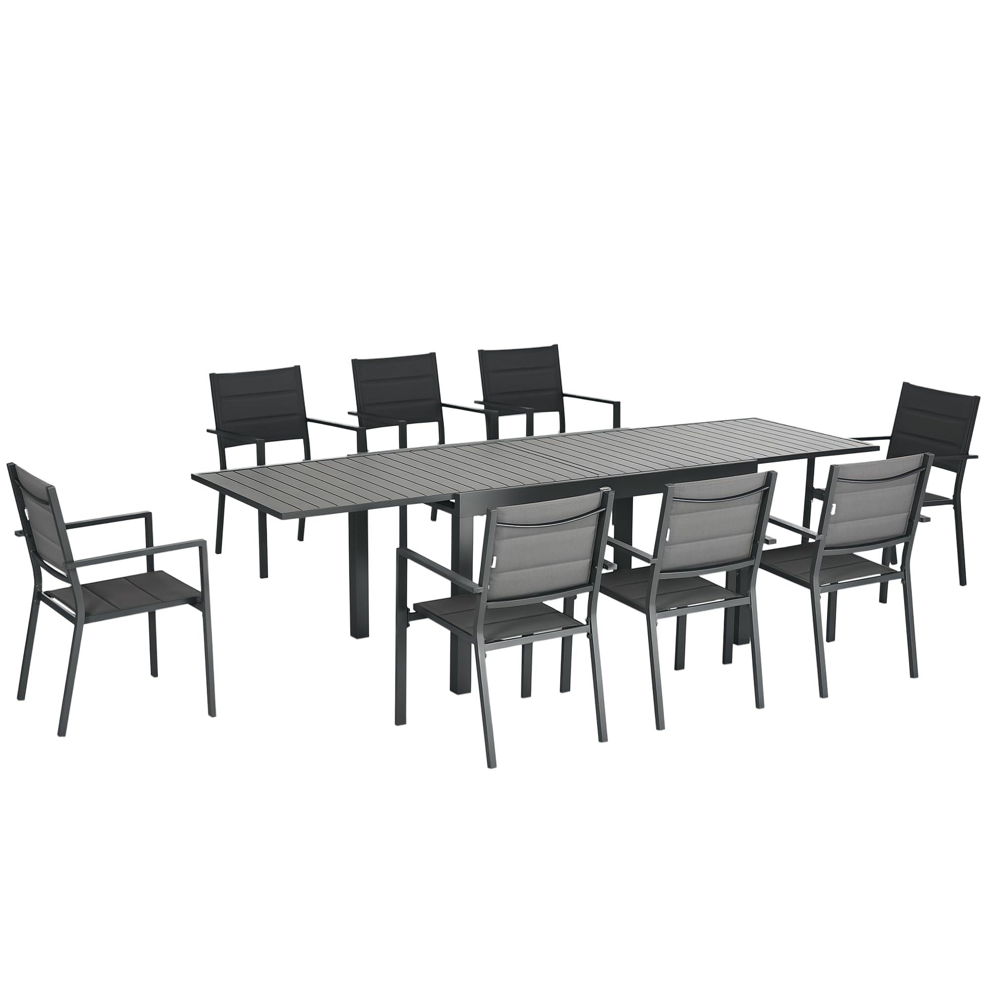 Outsunny Salon de Jardin Exterieur 8 Personnes Table de Jardin Extensible 135-270 cm pour 6-8 Personnes en Aluminium et textilène - 8 chaises empilables - Gris