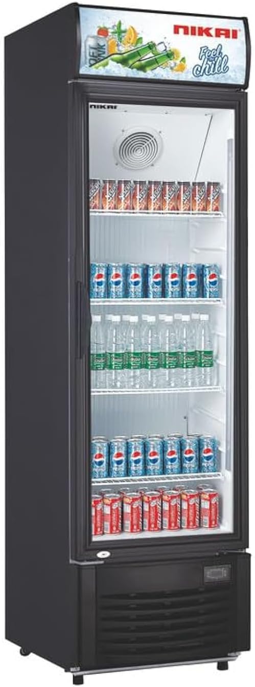 Showcase Chiller Large - 400L Capacity: Energy-Efficient Upright Beverage Showcase with Modern Design and Digital Control - NSF400FFP (Black)