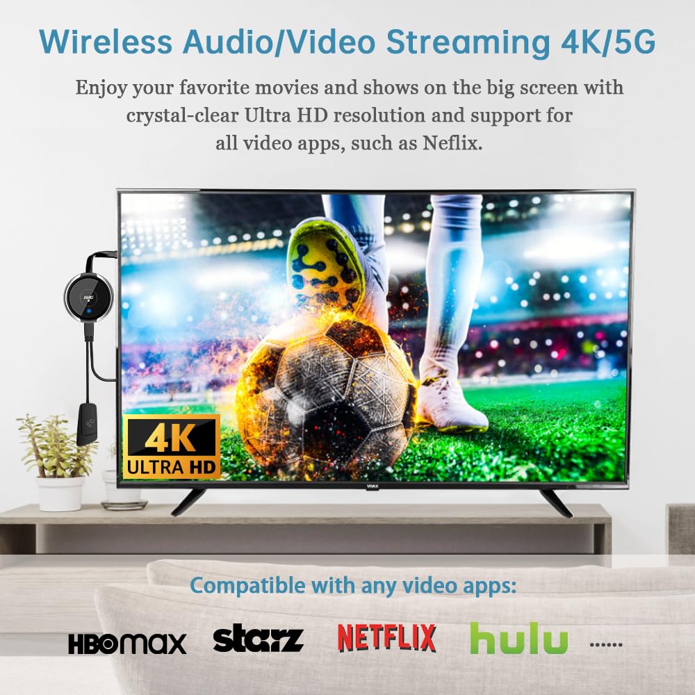 HDMI sans Fil Émetteur et Récepteur 5.8G/Décodage 4K | Wireless Transmitter Receiver de Laptop/TV Box/Caméra/USBC/PC au Télévision/Projecteur/Moniteur