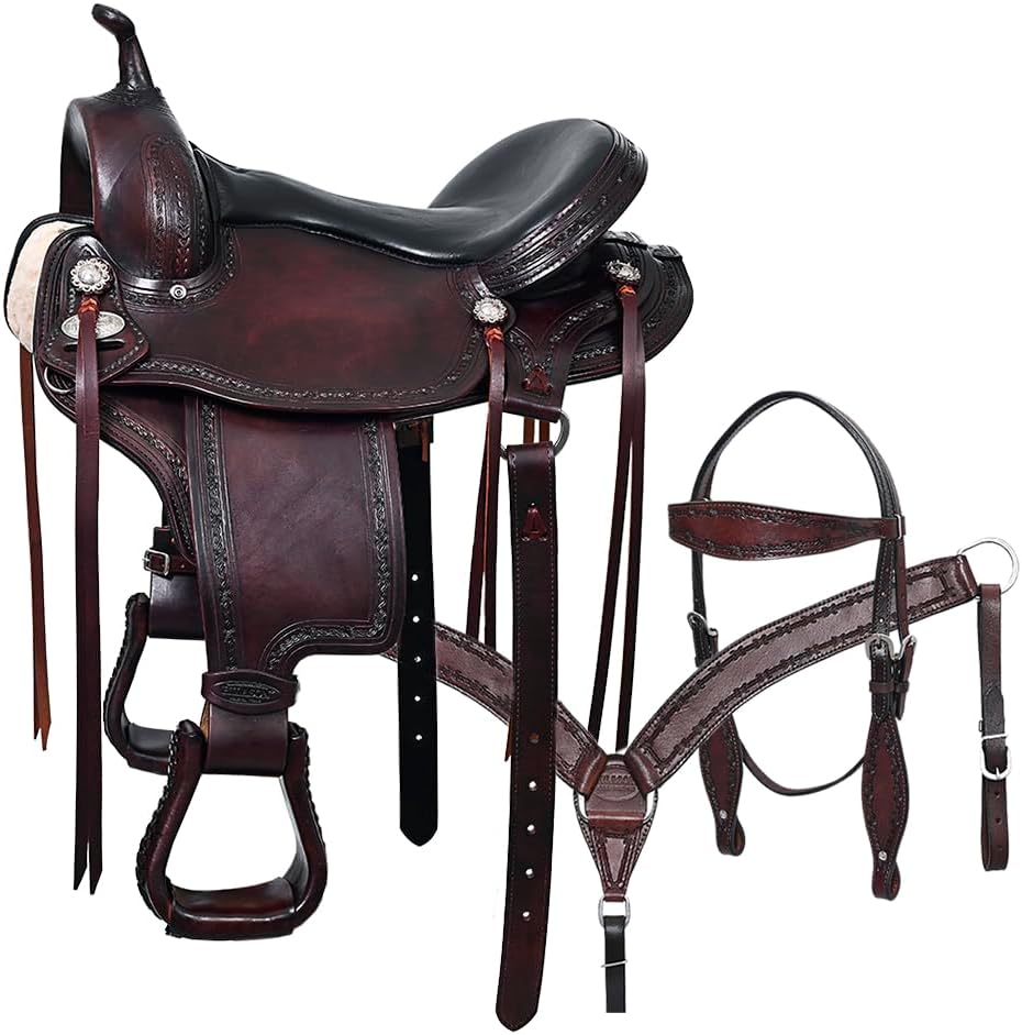 HILASON Gaited Western Horse Flex Pleasure American Leather Saddle | Treeless for Horses