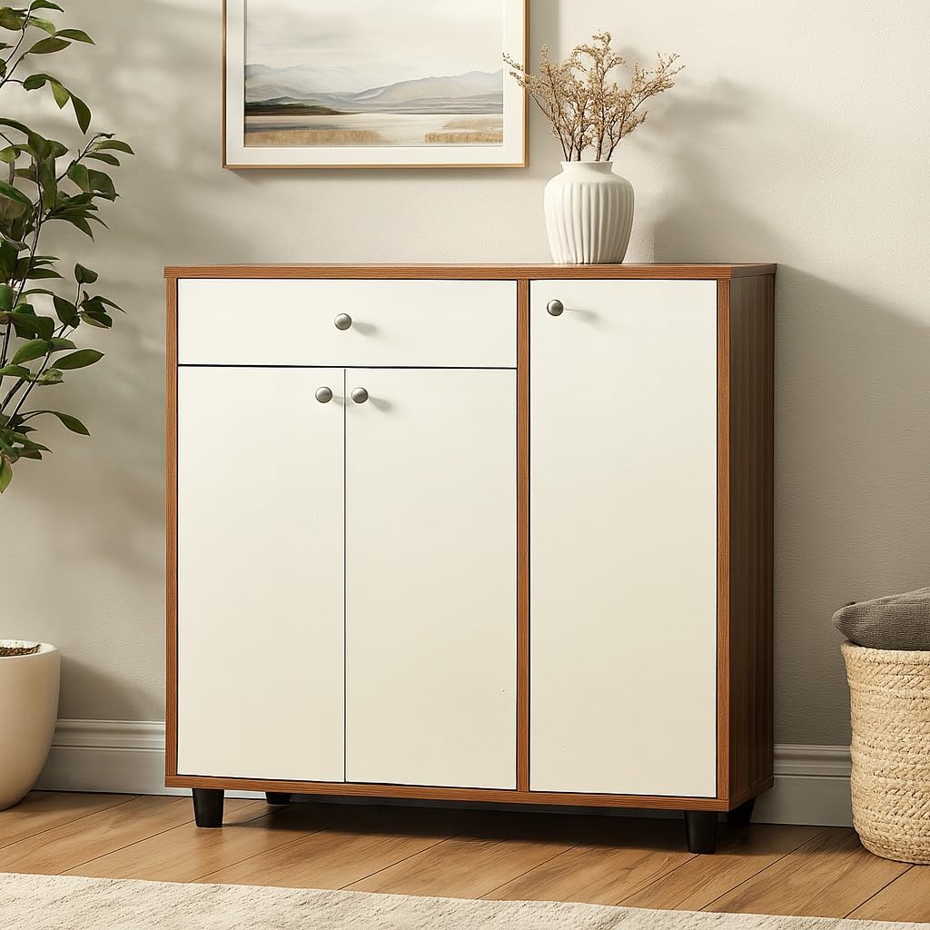 Sunshine Shoe Cabinet, 3-Door Engineered Wood Shoe Rack (DIY) (Exotic Teak & White)-image-40