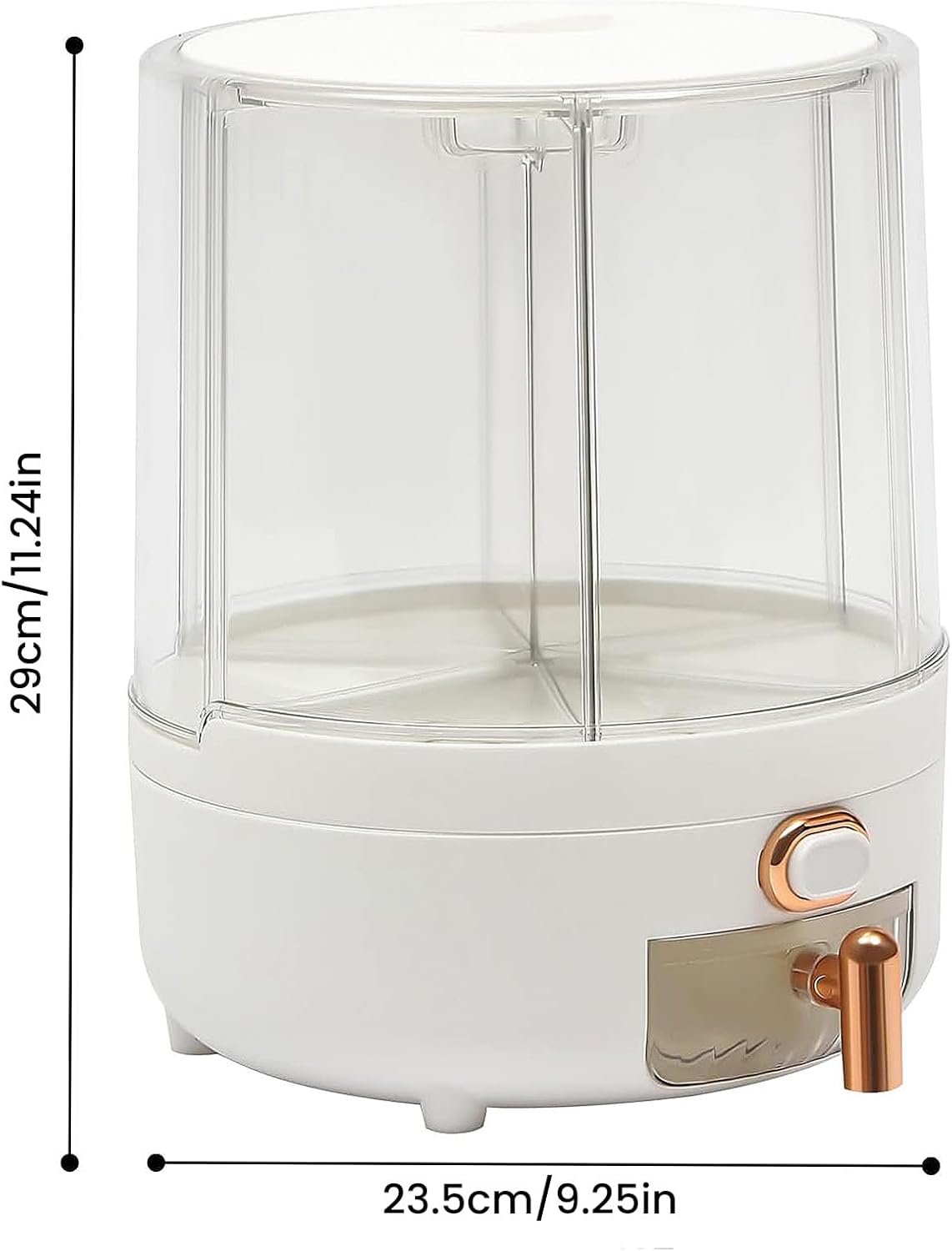 Cereal Dispenser, 6-Grid 360° Rotating Rice Dispenser with Lid Clear Grain Storage Container for Kitchen Countertop Dry Food Storage 14.3lbs Capacity 9.25x11.42in White