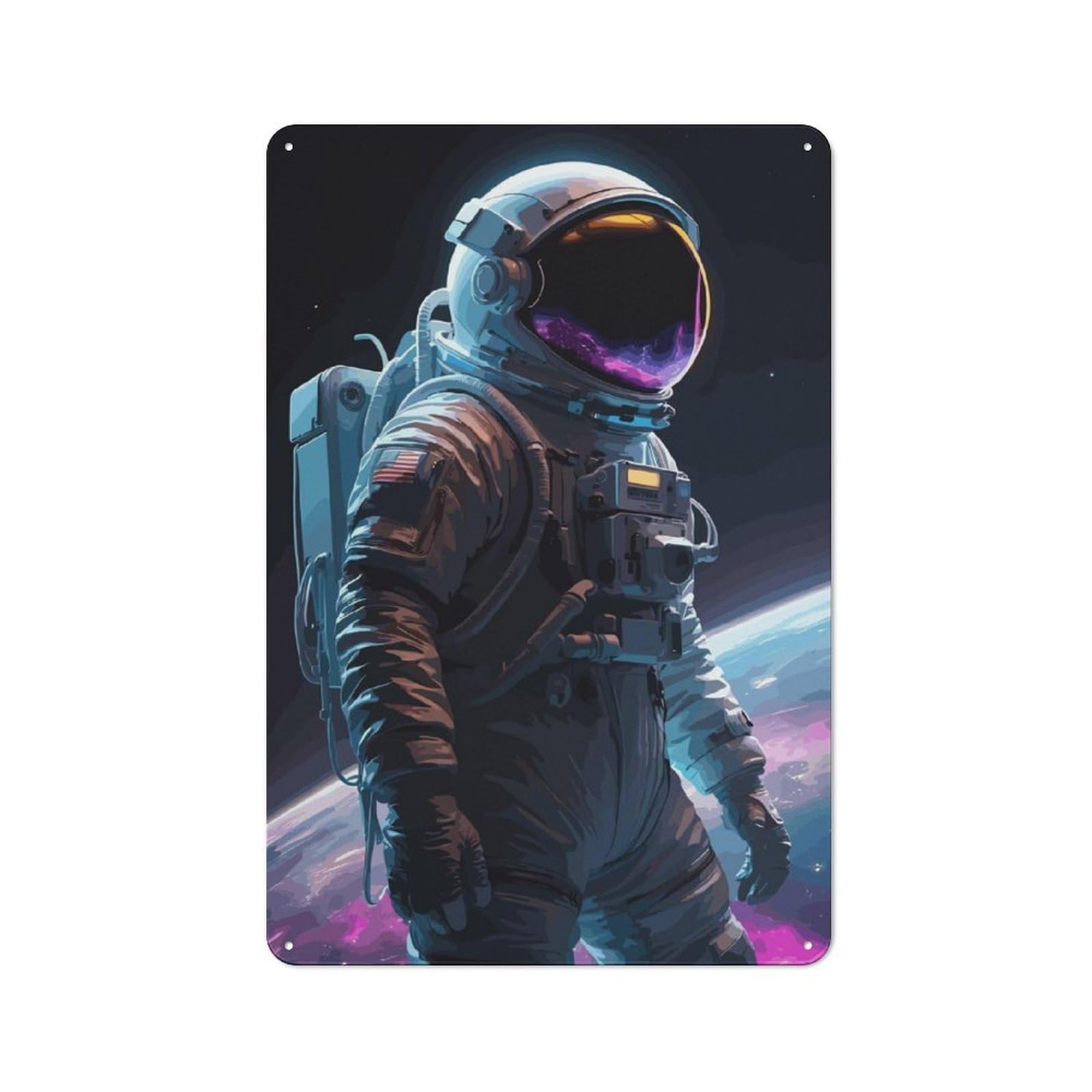 Junmoney Astronaut Space Neon Industrial-Style Tin Sign 30X20cm For Garage Or Workshop, For Garage, Workshop And Man Cave Decoration