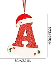 Vista 4 de Adornos de letras iniciales de Navidad personalizadas, sombrero rojo, letras de adorno para árbol de Navidad, decoración colgante de Navidad (A)