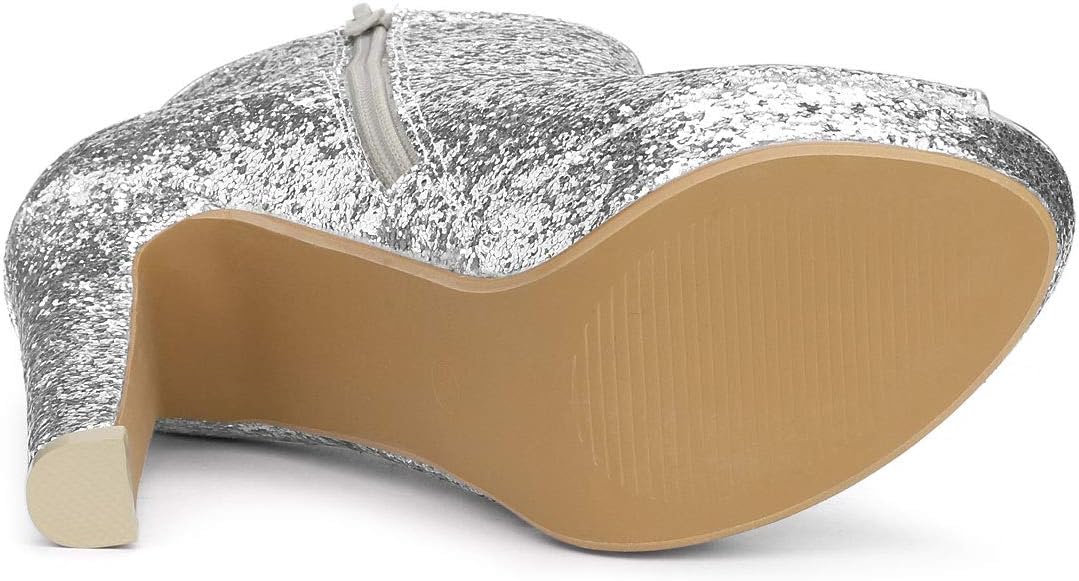 Allegra K Women's Glitter Platform Chunky Heeled Open Toe Heel Ankle Boots - Image 6