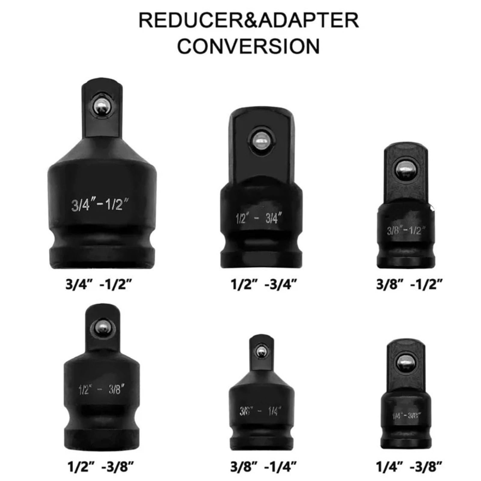 6 szt. Zestaw adapterów klucza nasadowego udarowego 1/4 3/8 1/2 3/4 Cal Adapter z napędem kwadratowym Zestaw przedłużek