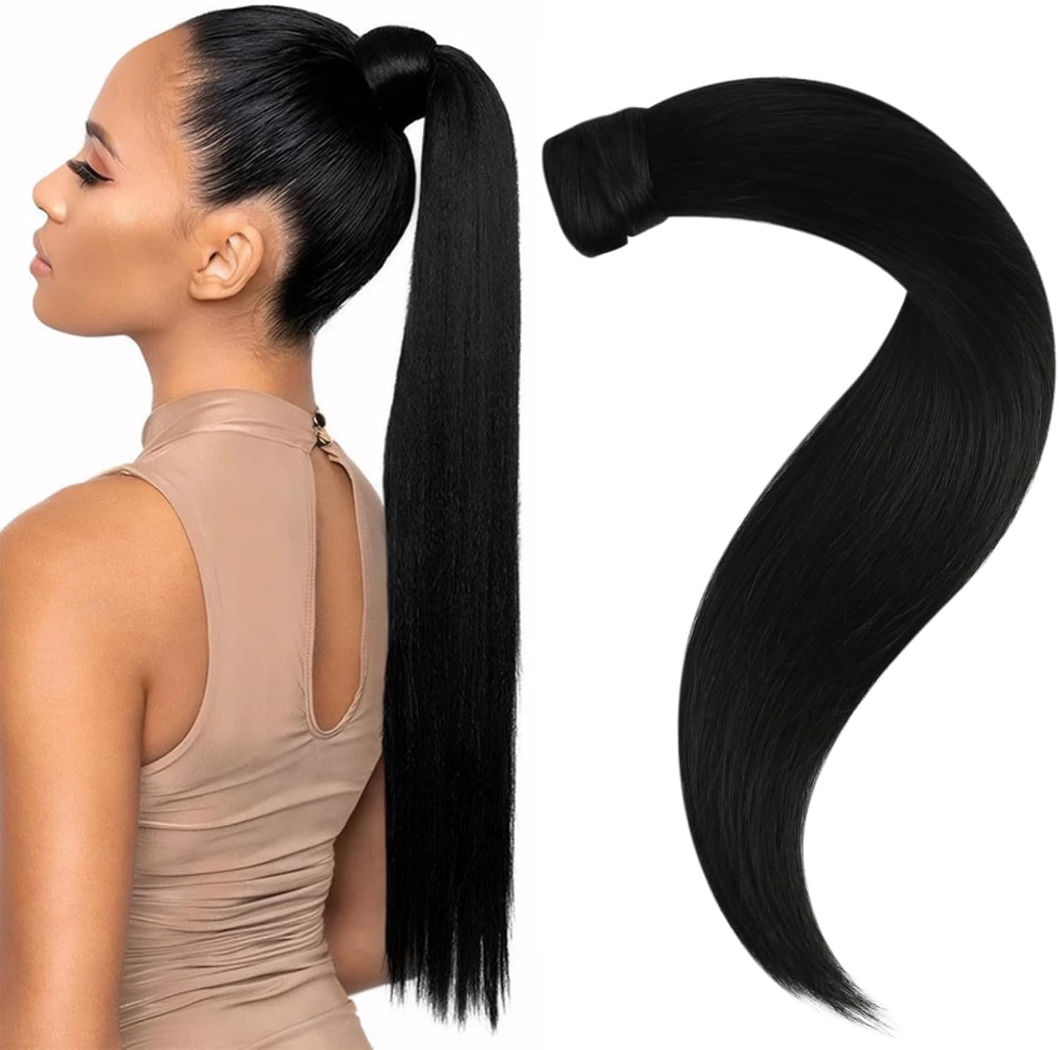Easyouth Coda di Cavallo Capelli Veri Naturali Coda Cavallo dei Veri Capelli Ponytail Colore Nero Naturale Coda Capelli Extension Veri Nero 80g 50cm #1
