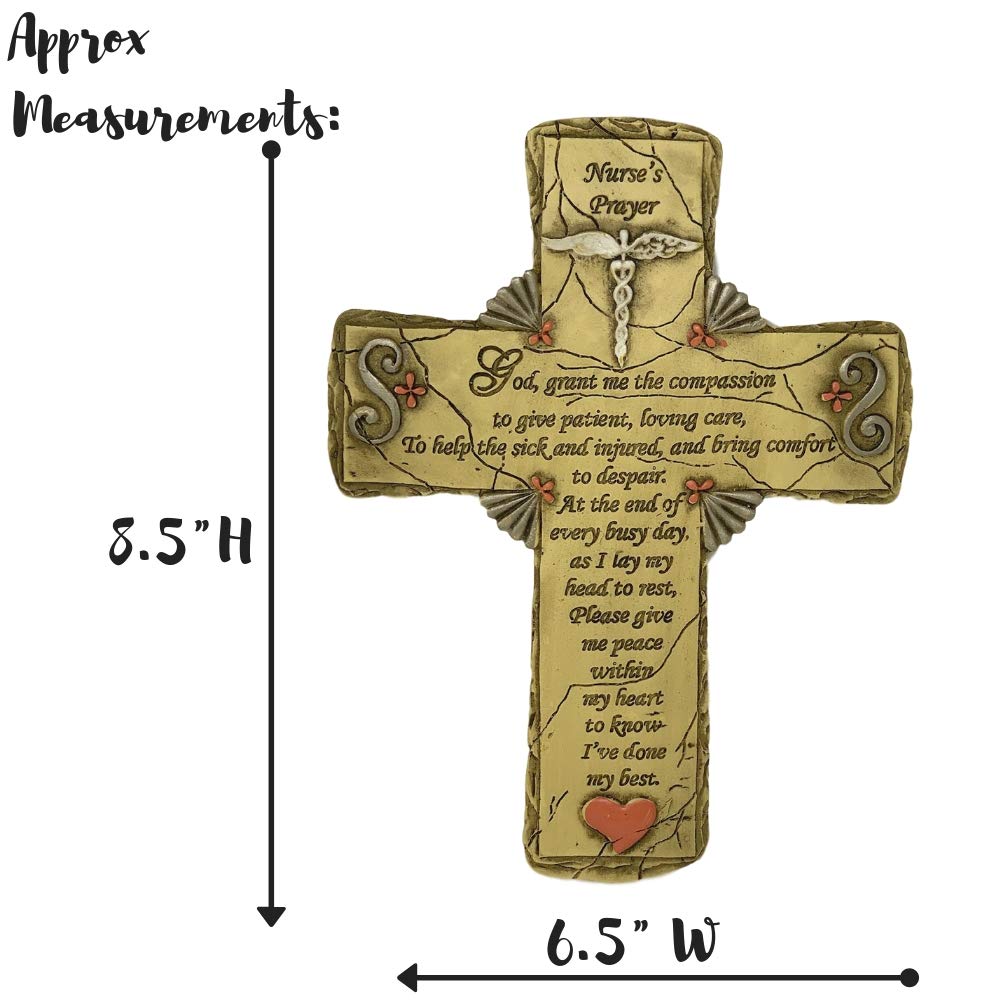 BANBERRY DESIGNS Nurse Cross With Caduceus - Engraved Nurse's Prayer - Ideal for Graduating Nurse - Polystone - Sits on an Easel and Hangs - Measures 8 1/2
