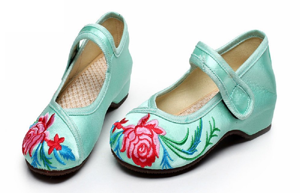Tianrui Crown Girl's Embroidery Flat Ballet Shoes Kid's Cute Mary-Jane Dance Shoe Flat Sandal Shoe Green