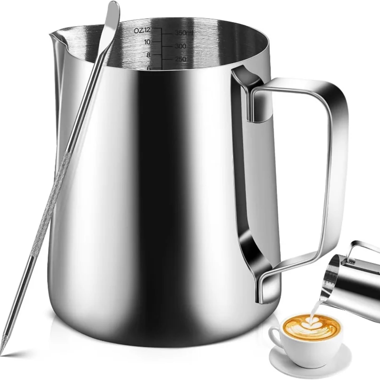 Genérico Jarra humeante, jarra for espumar leche de acero inoxidable con bolígrafo Latte Art(600ml (20 oz))