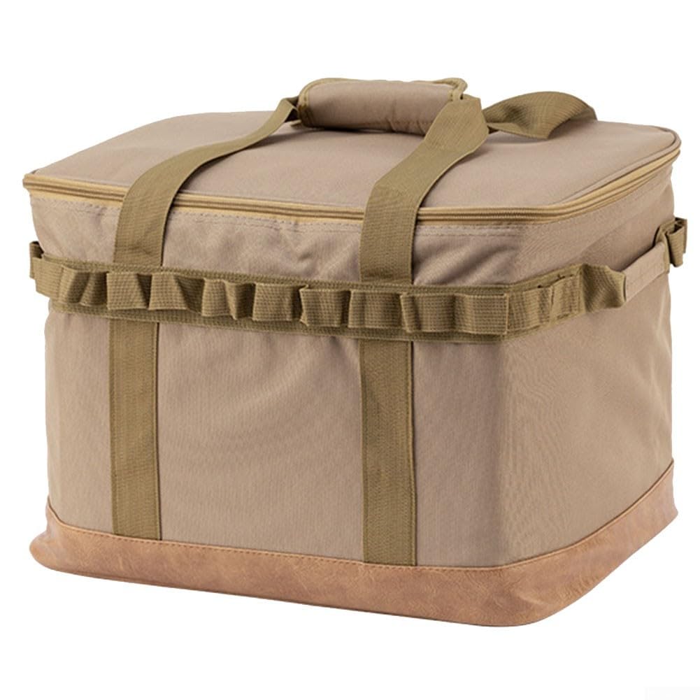 Grande borsa portaoggetti da campeggio, 42 x 32 x 29 cm, per esterni, pieghevole, organizer da picnic con cintura da appendere, cachi, per attrezzatura da trekking
