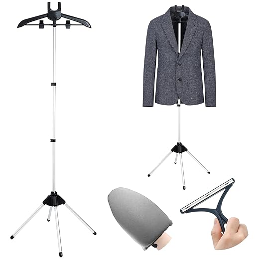 Garment Steamer Stand for Clothes - Steam Rack & Stand - Grey Ironing Gloves, Handheld Steamer Hanger - Adjustable Handheld Ironing Clothes Stand - Universal Steam Iron Accessory Holder