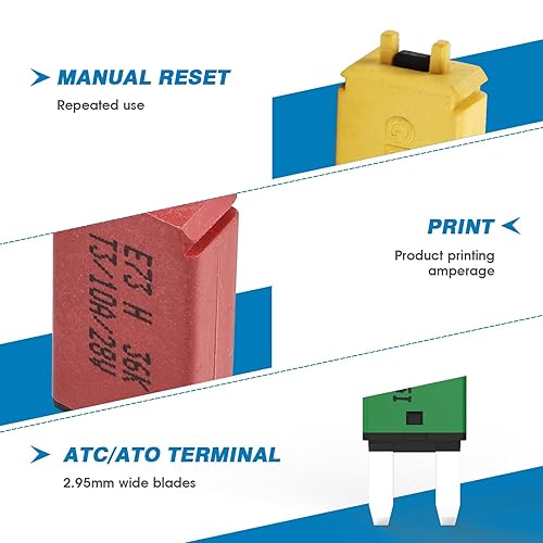 Miniatura 6 de GLOSO E73 Mini ATM 25 Amp Disyuntores Manaul Reset (T3) - Paquete de 3 (25A)