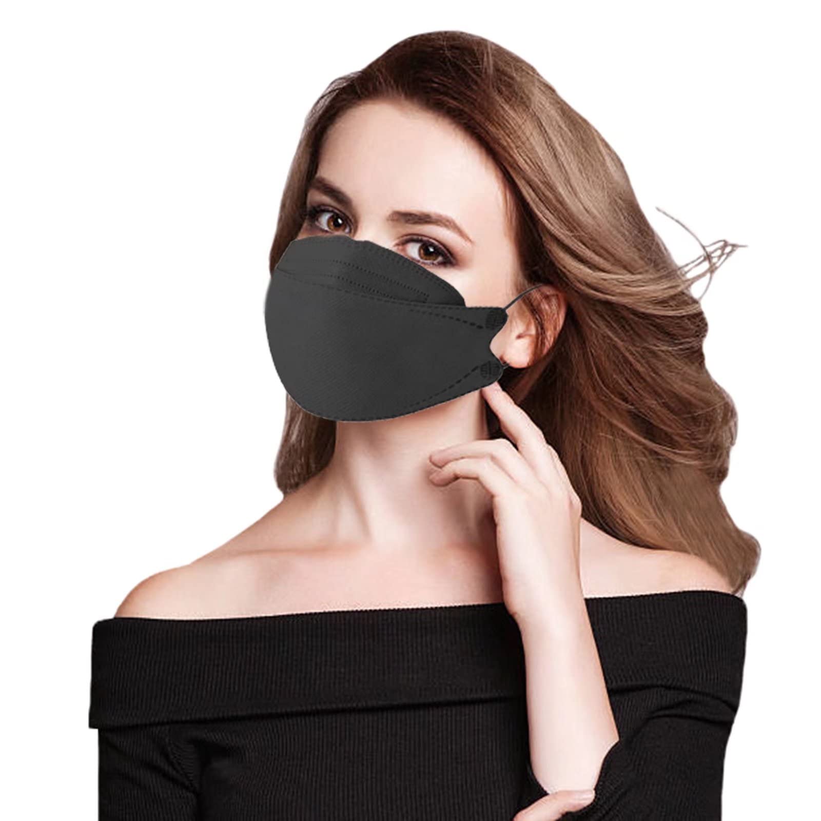 SAROULU 100pcs 3D Designed Safety Disposable Dust MasksKF94 Adult Premium Face Mask 4-Ply Non-woven Protection Face Covering High Filtration Ventilation Face Respirator Black