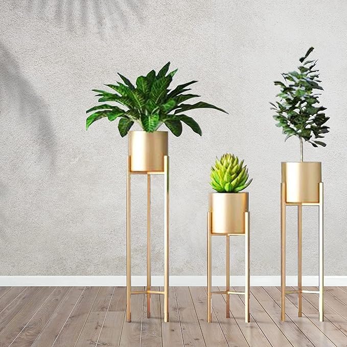 AH MULTINATIONAL Plant Stand Rack for Indoor & Outdoor (Set of 3) (Black & Golden)
