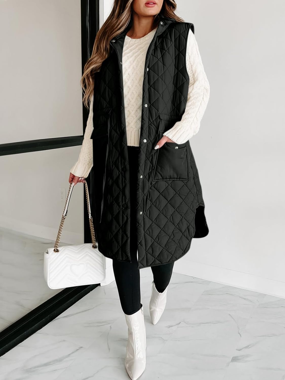 Tankaneo Women's Long Puffer Vest Sleeveless Hood Quilted Winter Outwear Warm Jackets Coats - Image 2