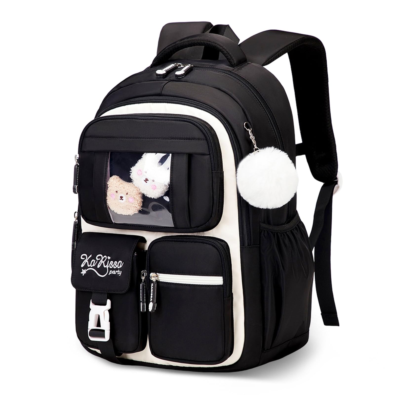 [El-fmly] リュックサック 小学生 女の子 通学 旅行 遠足 22L 撥水 チェストベルト付き 無地 (黒)