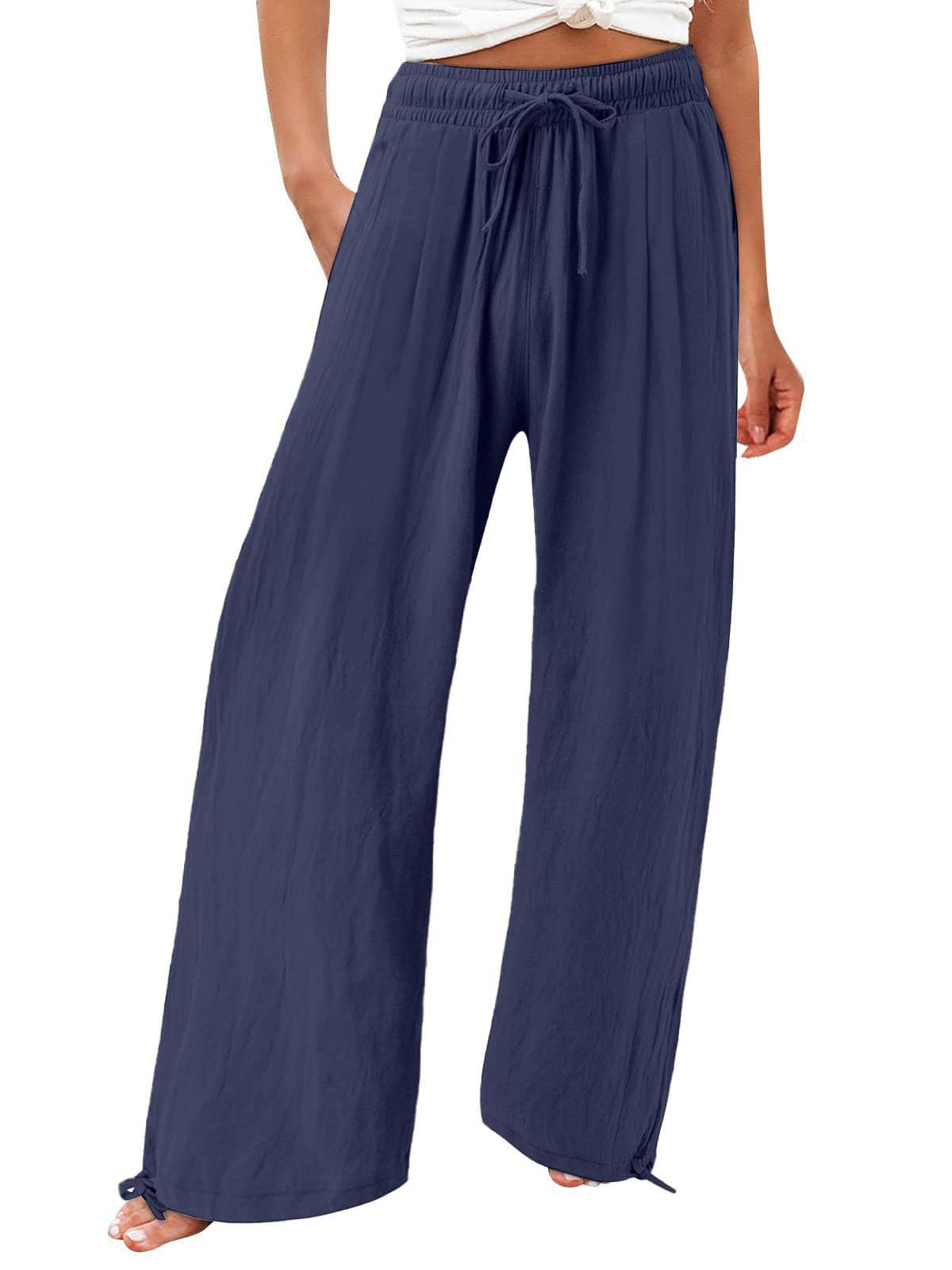 NEWCOSPLAY Women's Wide Leg Pants Palazzo Lounge Casual Trousers with Pockets
