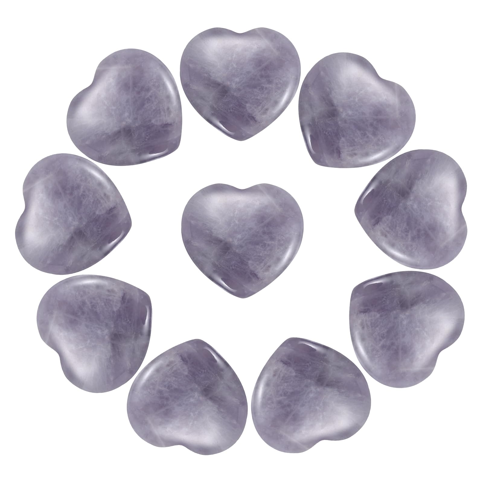 PATIKIL 10Pcs Natural Heart Shaped Crystal Stone, 0.8" Polished Love Gemstone Crystal, Pocket Rock Engraved Worry Stones for Women Valentines Gift Meditation 0.24" Thick, Amethyst Crystal