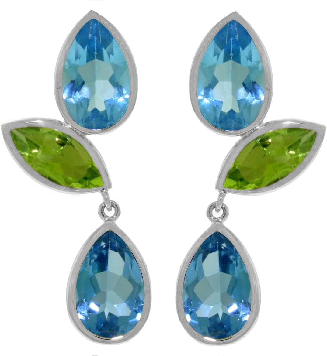 14k White Gold Dangle Earrings with Peridots and Blue Topaz