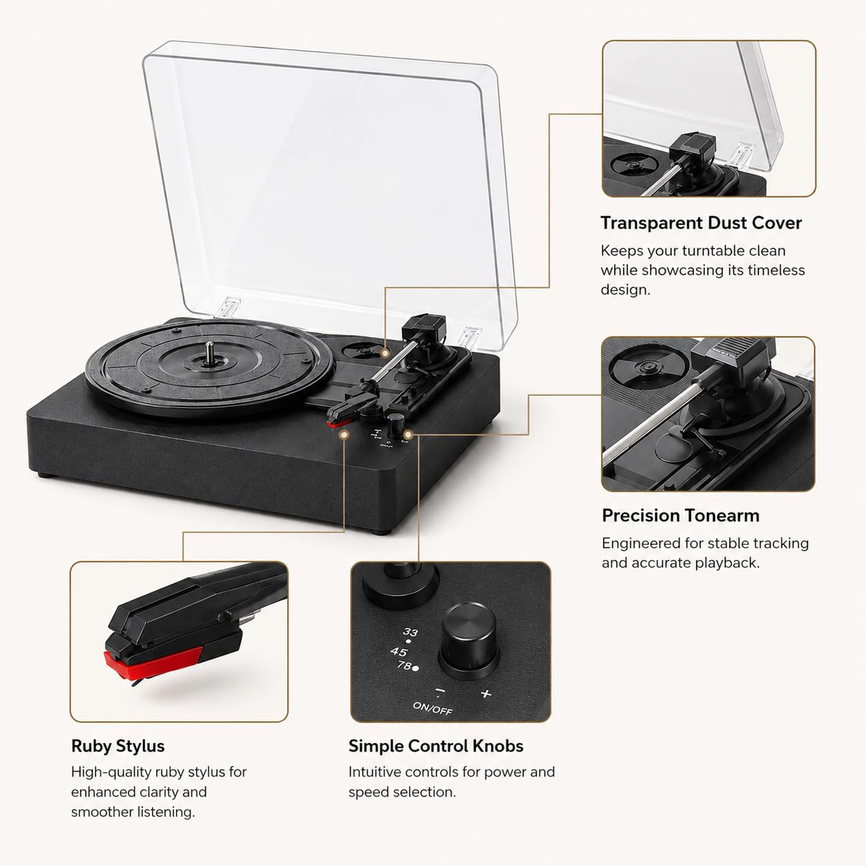 Platine Vinyle Bluetooth avec Haut-parleurs intégrés et Batterie