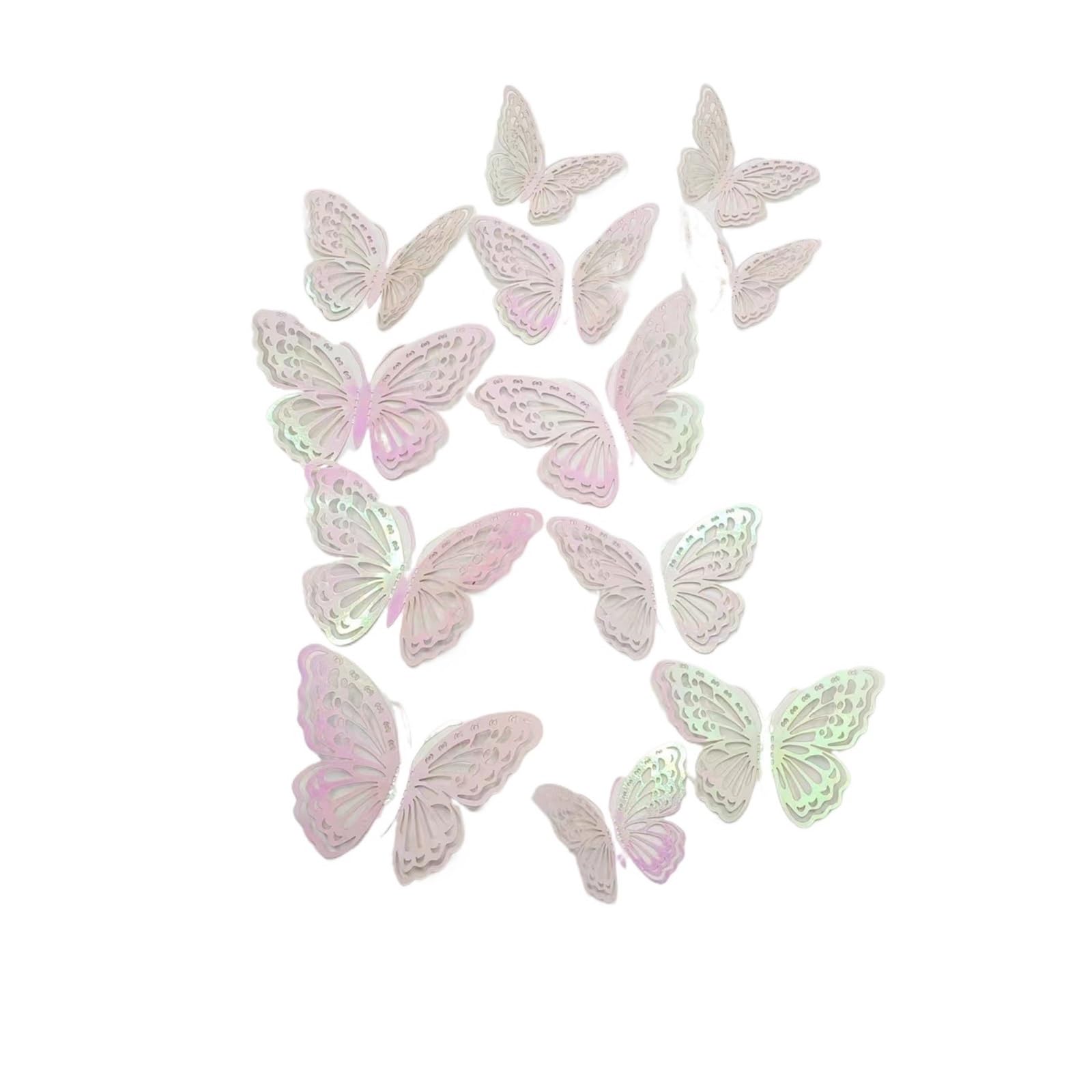 12pcs 3D Hollow Butterfly Wall Decal Mirror Wallstickers for Kids Room Home Decoration Fridge Sticker Wedding Party(Color4)