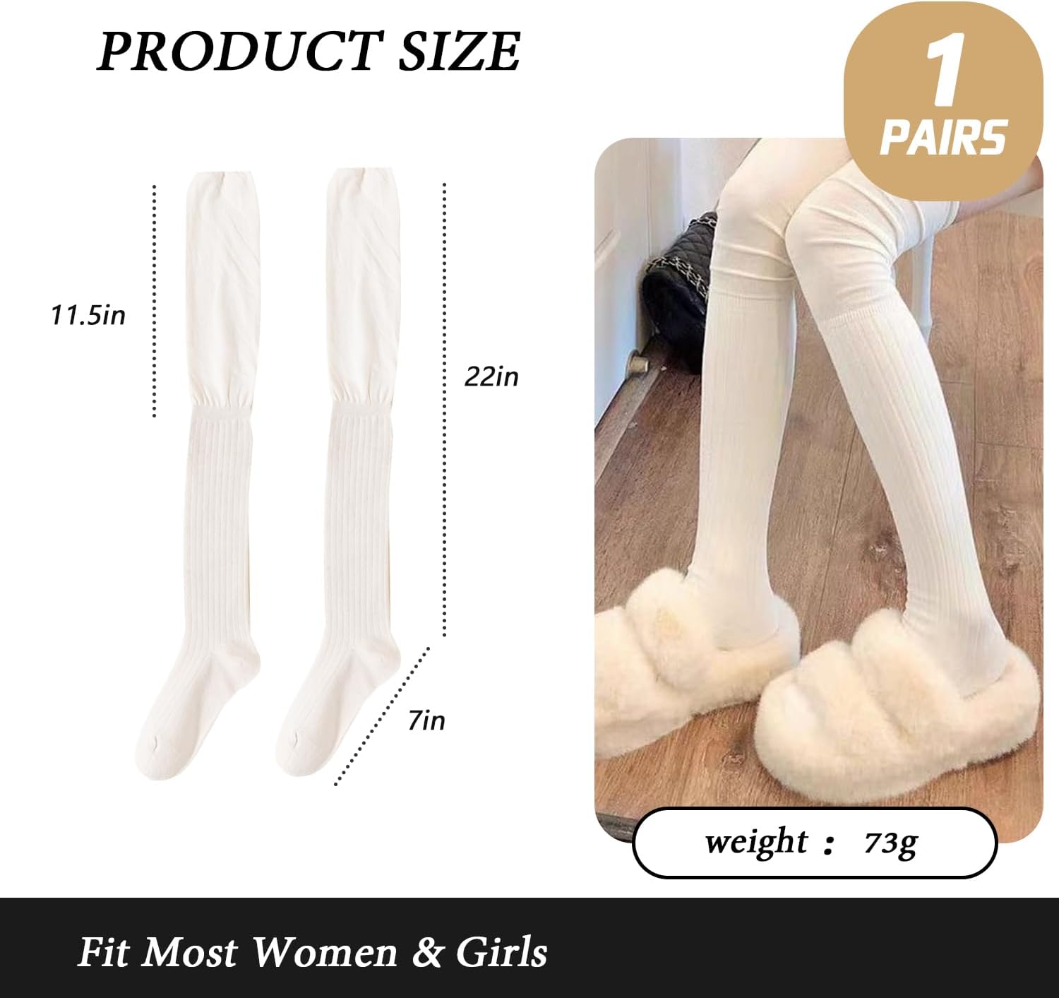 VASANA Women’s Thigh High Socks Cotton Over the Knee Leg Warmer Extra Long Knee High Socks Fashion Boot Stockings (Beige) - Image 2