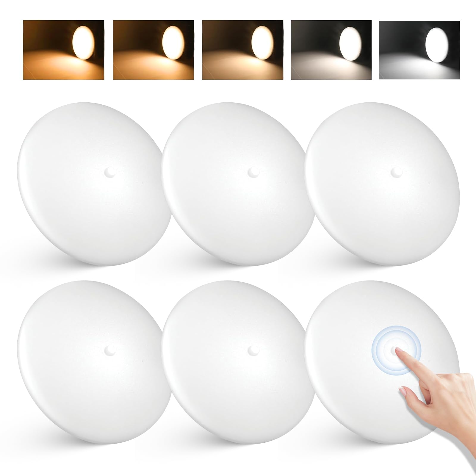5CCT LED RV Dome Ceiling Lights, On/Off Switch, DC 12V Surface Mount Interior Puck Light for Slim Motorhome, Trailer, Boat, Camper Lighting, 5W, 2700K/3000K/3500K/4000K/5000K, 4.5 Inch, 6 Pack