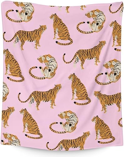 Manta de tigre para regalar  Manta de animales de 40 x 50 pulgadas para niños y niñas, manta suave y mullida rosa para sofá, sofá y cama