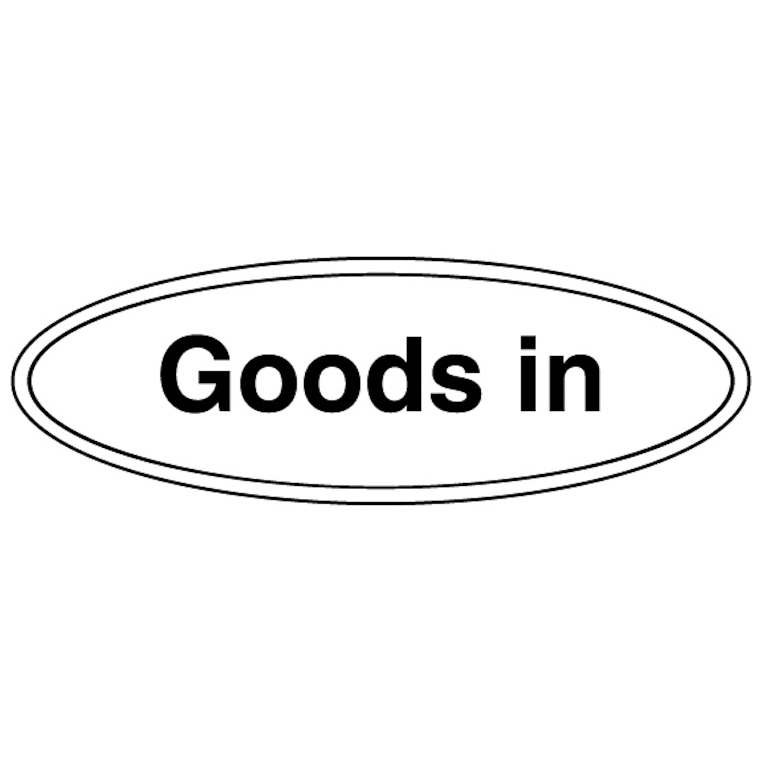V Safety Goods In - Shaped Sign 300 x 100 mm - 2mm Super-Tough Rigid Plastic Safety Sign