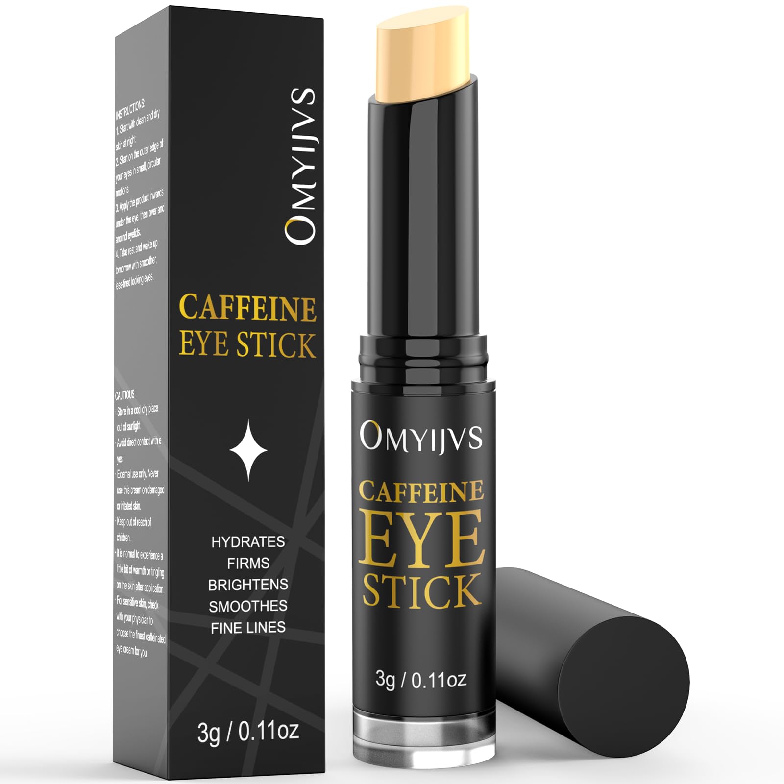 OMYIJVS Caffeine Eye Stick, Anti-Aging Eye Cooling Stick, Under Eye Cream for Dark Circles, Wrinkles, Puffiness Bags Reduces Fine Lines