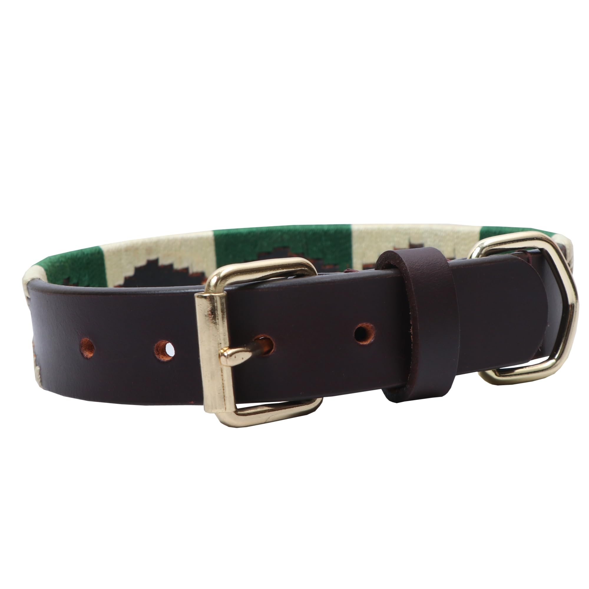 Slaneyside Premium Leather Dog Collar (Width 2cm x Length 40cm) - Polo Collection Heavy Duty Puppy Collar for All Breed Sizes Dogs - Stylish Design and Adjustable Dog Collars - Small - Green Cream