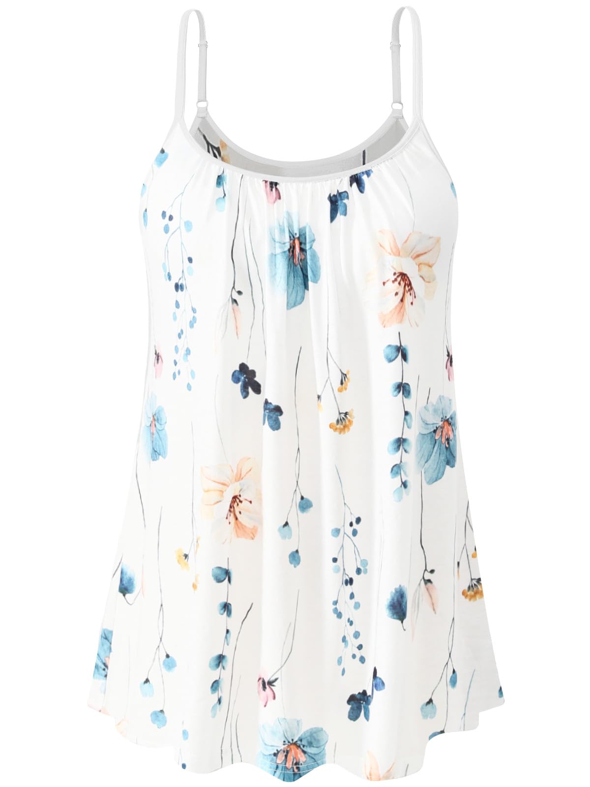 Air Curvey Camisole for Women Bulid in Bra Casual Flowy Cami Adjustable Spaghetti Strap Tank Top Pleated Loose Fit S-XXXXL