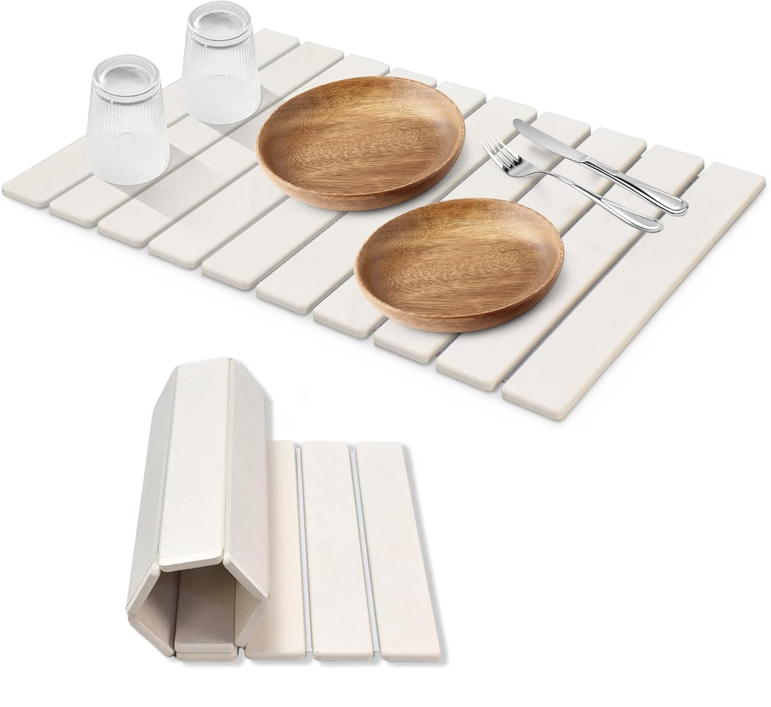 Angju Large Stone Dish Drying Mat for Kitchen Counter, 60cm(L)×40cm(W) Fast Dry Super Absorbent Collapsible Dish Drying Mats, Eco-Friendly Diatomaceous Earth Mats for Dishes Cups,Match Any Counterto