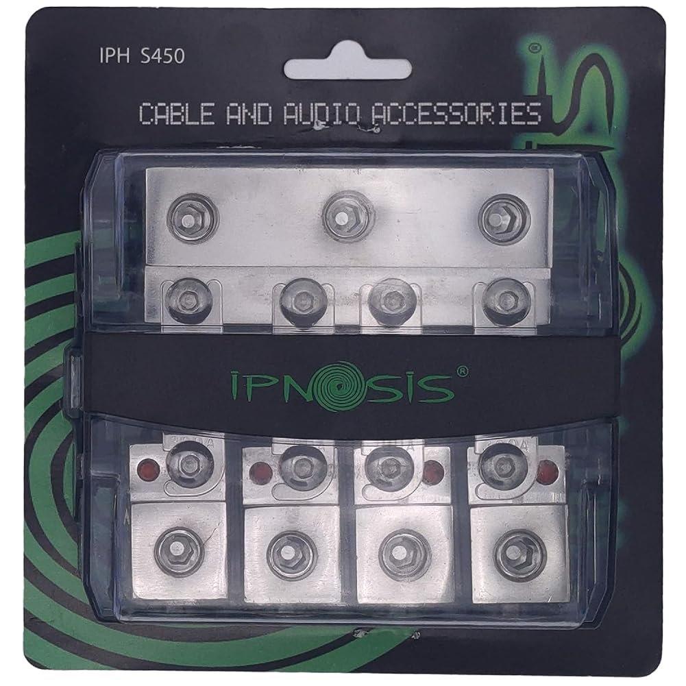 1 IPNOSIS IPH-S450 IPH S450 portafusibile distributore di corrente, 3 ingressi 4 uscite per cavi 50 mm 0 AWG, 1 pezzo