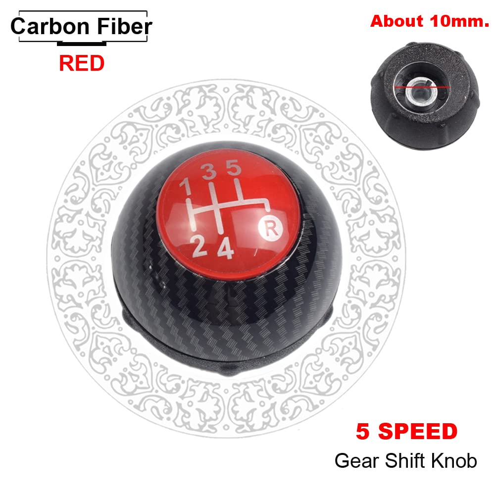 Hacreyatu 5 Speed Gear Shift Knob Sitck Head Leather Gloss Black Cap Replacement?Compatible with Fiat 500 500C 2007-2018 (5 Speed Carbon 1)