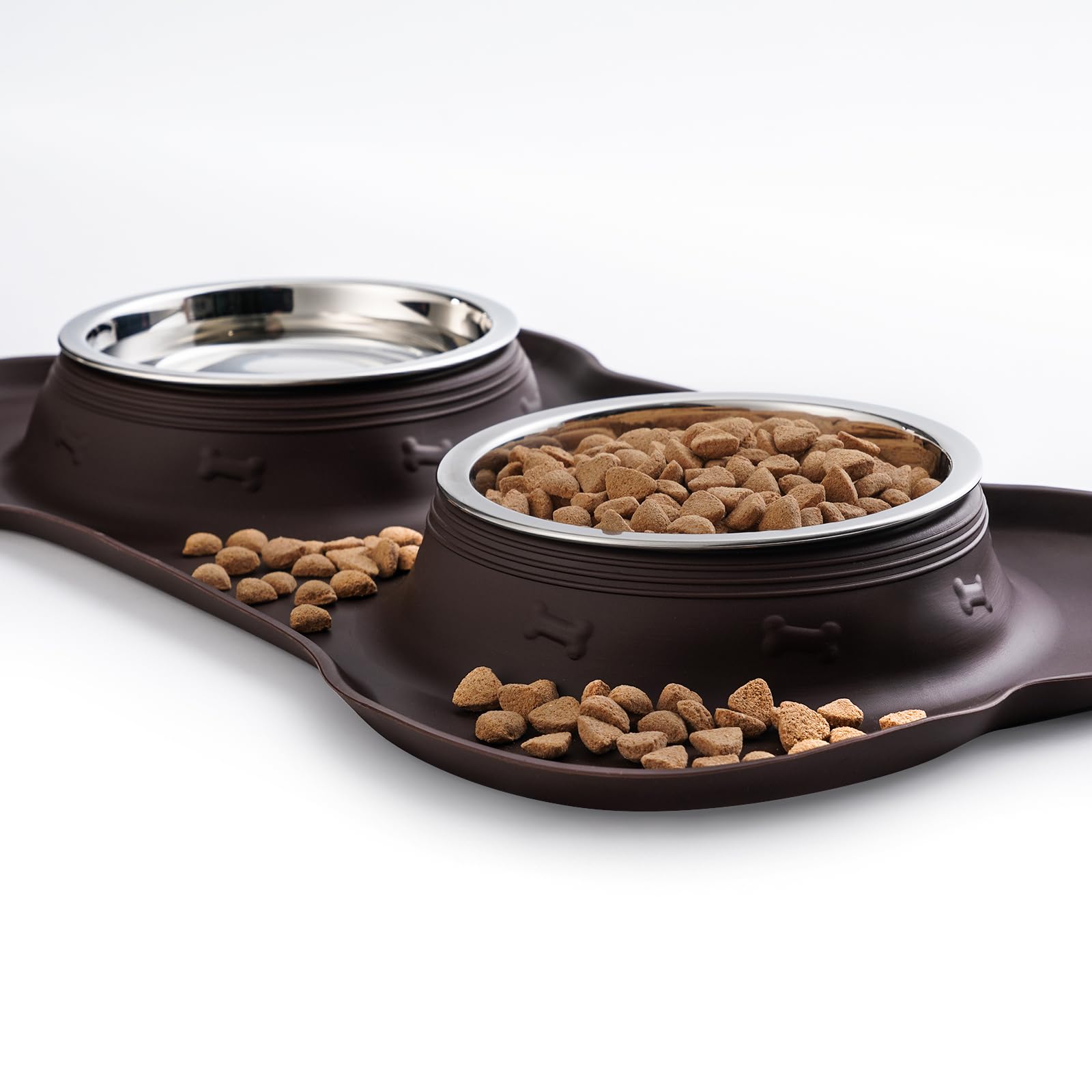 Hubulk Set di 2 ciotole per cani in acciaio inox con tappetino antiscivolo in silicone + paletta per cibo per cani di taglia piccola, media e grande