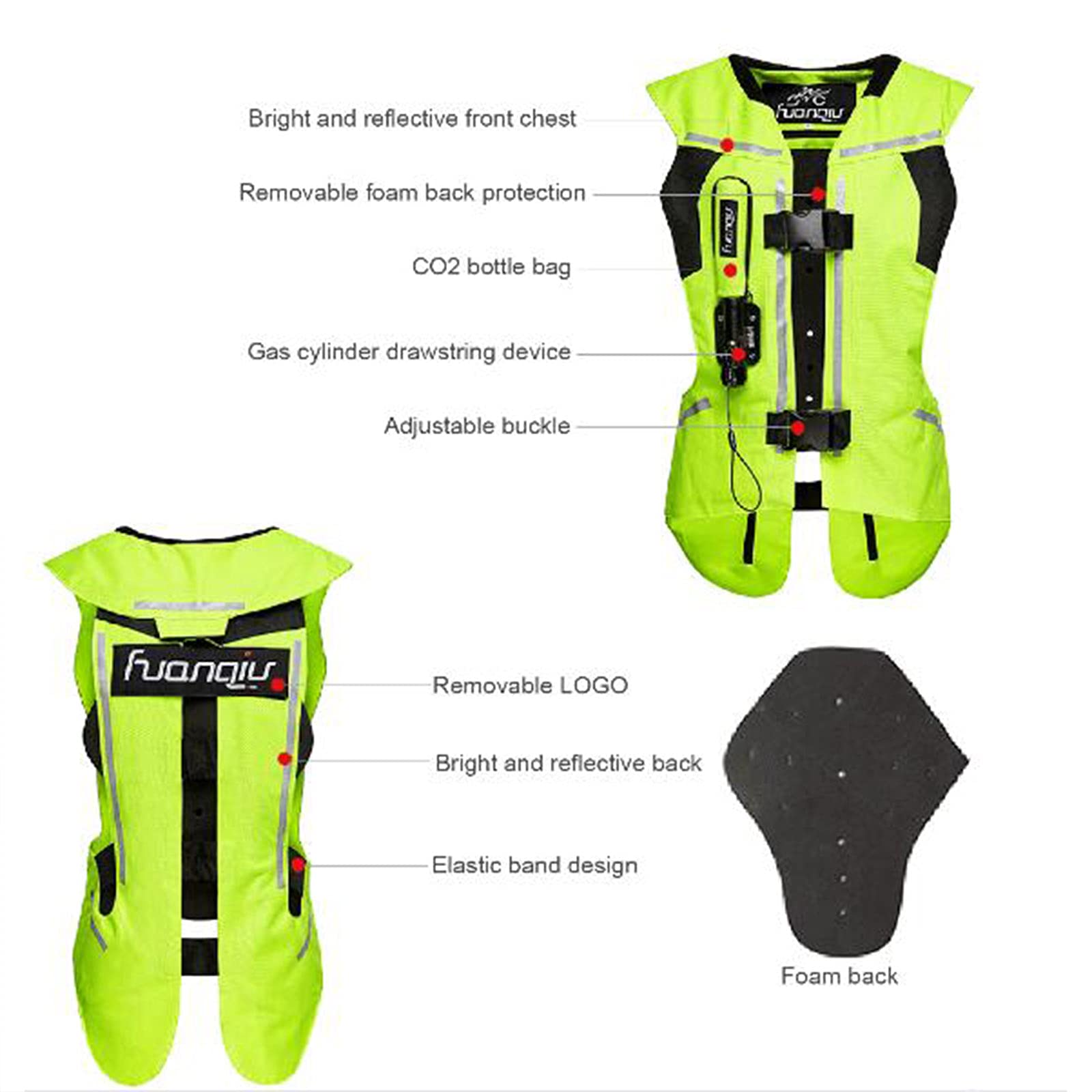 L'Airbag Vest 0.3S Attiva Immediatamente Il Gilet Cilindro con Materiale Eva, Impermeabile, Facile da Pulire E Protegge Efficacemente La Schiena, Il Petto E Le Articolazioni,Verde,S