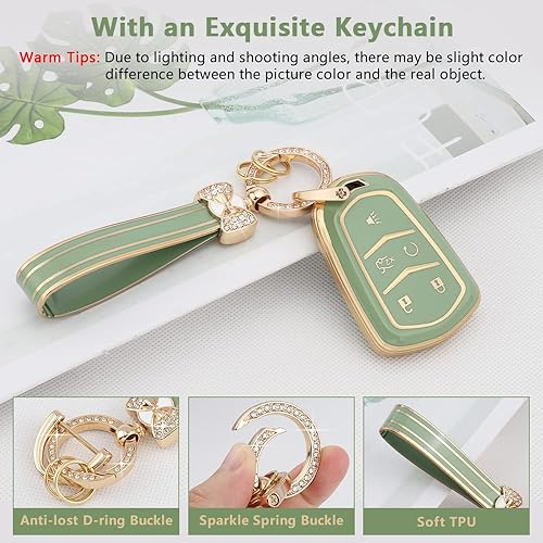 Miniatura 5 de PIFOOG Funda de TPU para llavero de coche, protector de llavero de protección verde grande con borde dorado grande, Borde dorado verde y grande