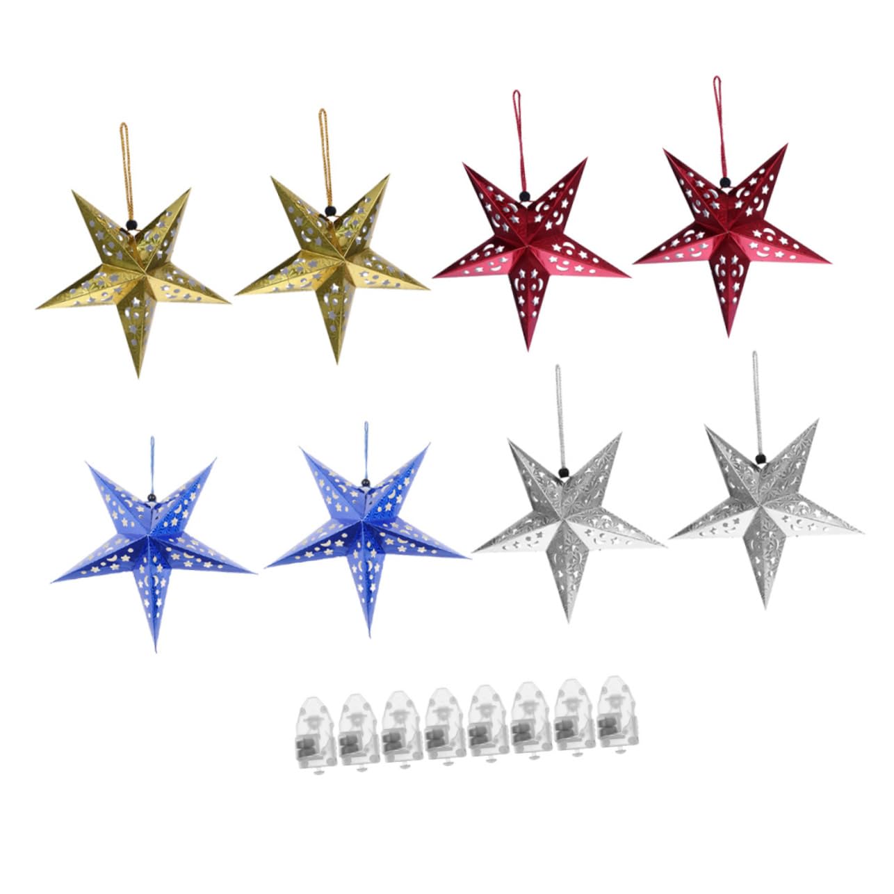 Cabilock 8pcs Star Light Paper Tape Glowing Pentagrams Pendants for Decor Star Hanging Light Adornments 30cm Length