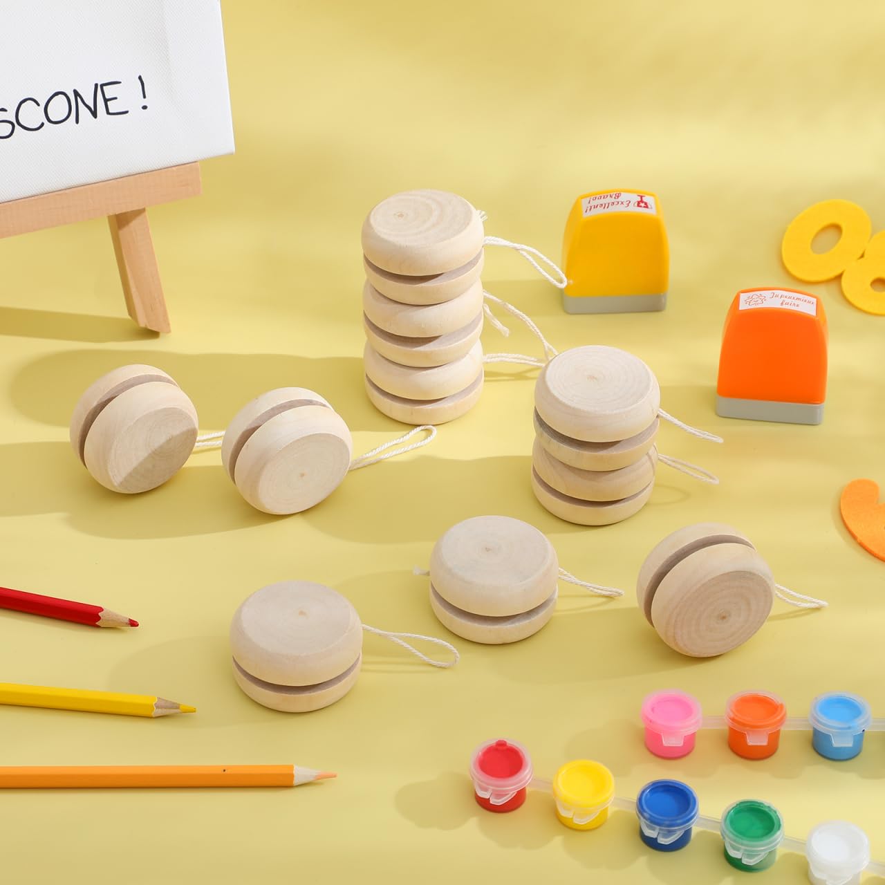 ifundom 30 Pezzi Graffiti Yo-Yo Palla Reattiva Giocattolo Pittura Incompiuta Palla Reattiva Bambini Pittura Graffiti Giocattolo Palla Di Legno Reattiva Palla Di Legno Reattiva
