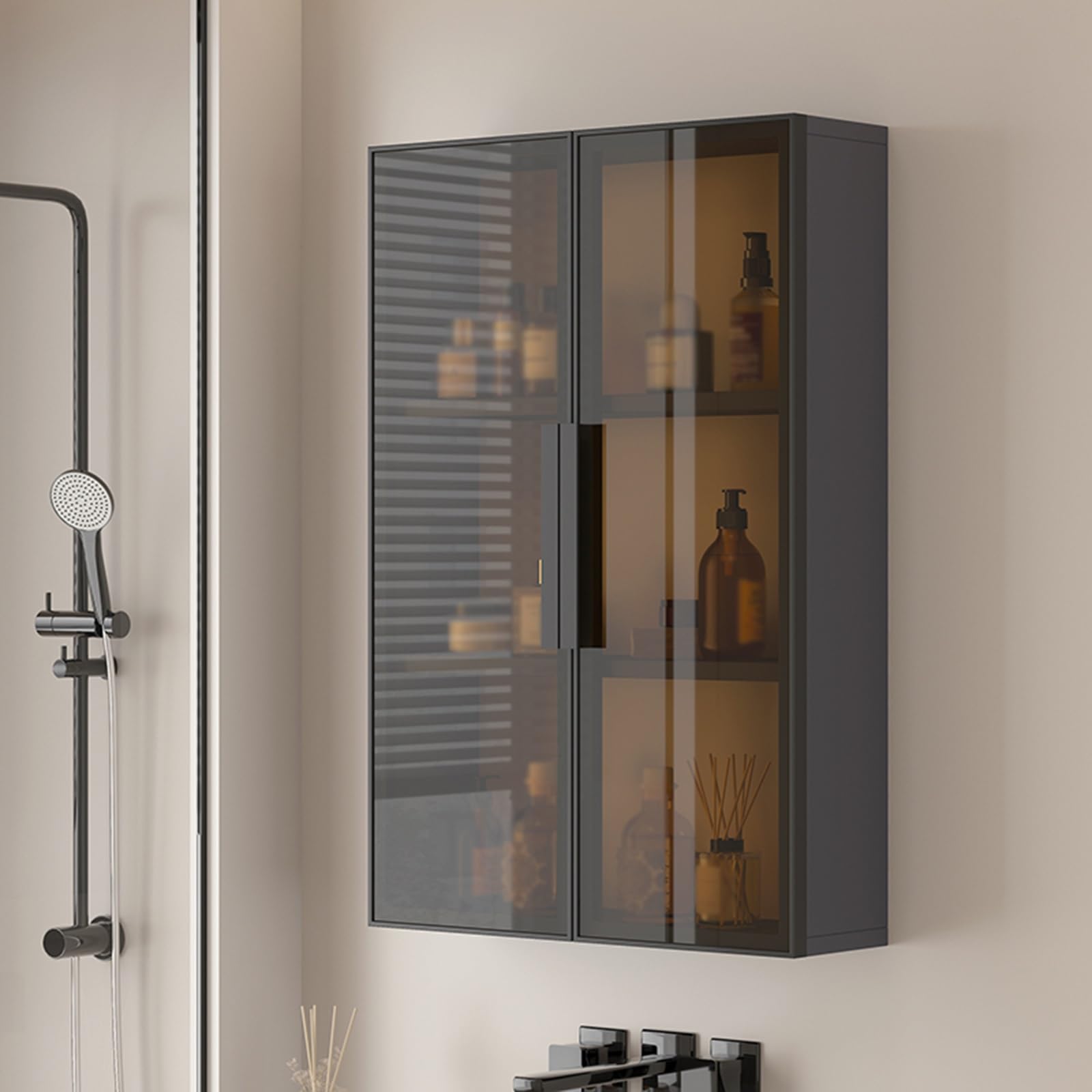 3 Tier Wall Mounted Display Cabinet With S Doors Drill Free Installat For Kitchen & Bathroom Makeup & Mcine Sto Shelves Slish Home Solut,B-50*15*60Cm/19.7*5.9*23.6In,B-50*15*60CM/19.7*5.9*23.6in