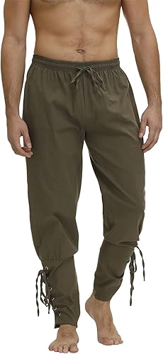 Pantalones piratas para hombre, disfraz de pirata medieval renacentista, disfraz de pirata con banda al tobillo y cordones