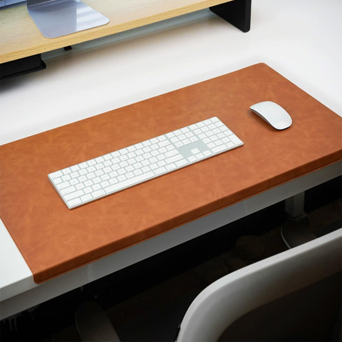 Large Desk Pad with Edge Protection, Edge-Locked Leather Office Table Protector Mouse Mat for Laptop Keyboard, Non-Slip Waterproof Writing Pad (Brown,70x32cm)