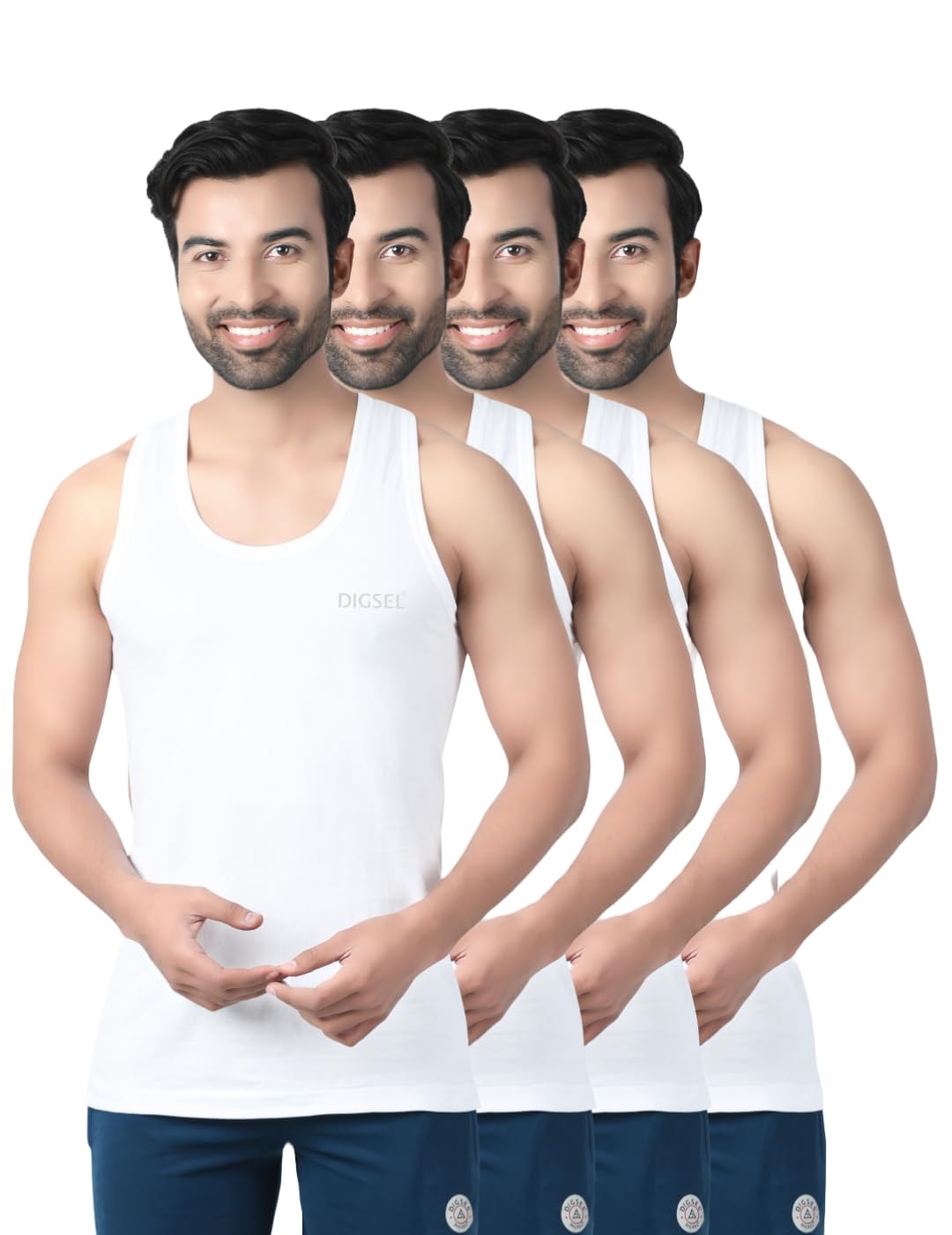 digsel mens wear Men Pure cotton Knitted White sleeveless Vest Indigo Pack of 4-picture-54