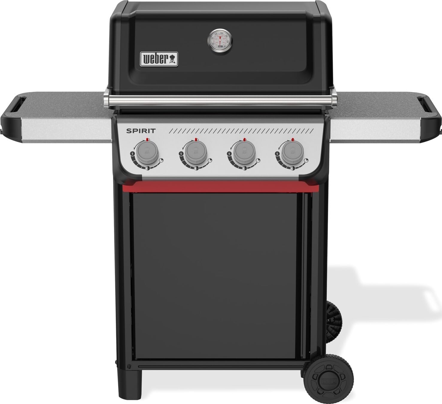 Weber Barbecue a gas Spirit E-410/4 bruciatori, accensione Snap-Jet, ruote resistenti e griglia di riscaldamento, superficie di 51 x 46cm, compatibile con le guide laterali Weber Works, nero/argento
