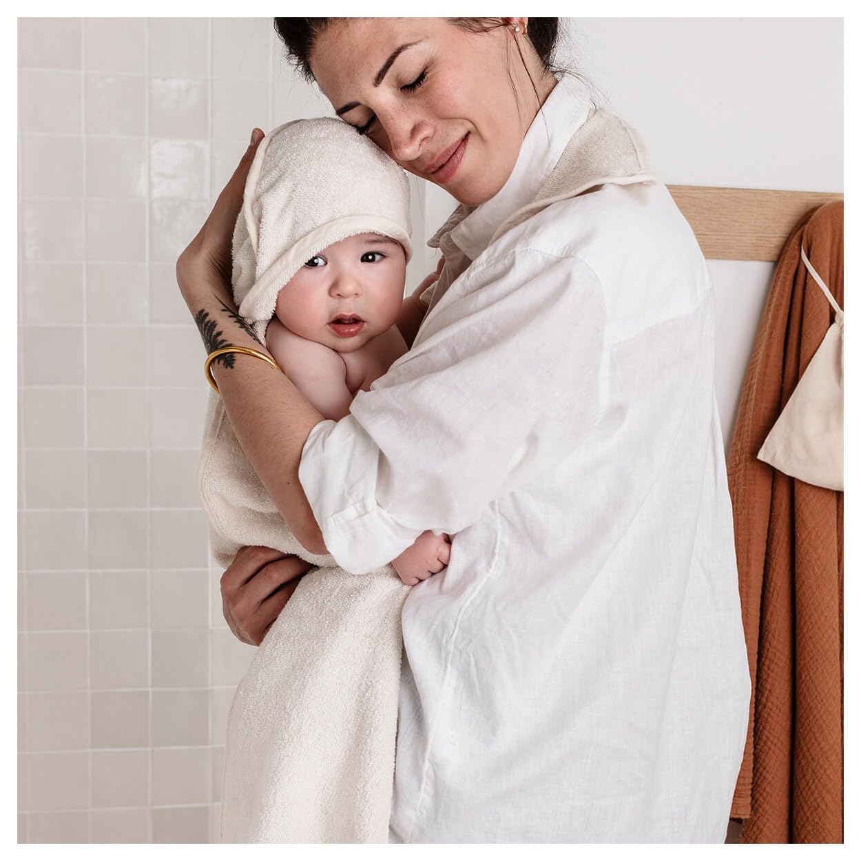 Cape de bain tablier XXL Parent/Bébé en viscose - 100x100 cm - Rose