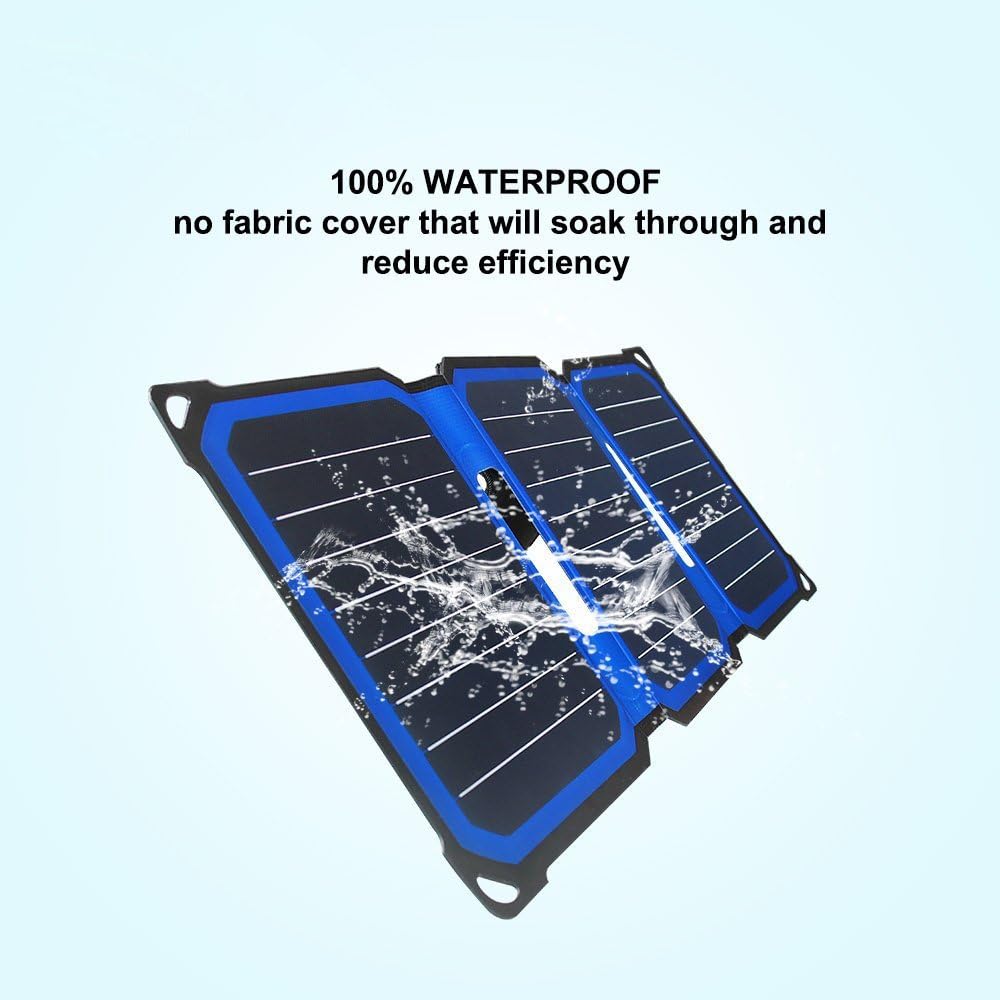 SUNLIT Solar Charger Foldable | 14W ETFE Technology | Auto-Restart | Water Resistant | Adjustable Integrated Stand | 5V USB Solar Panel for iPhone iPad Galax, Note, LG, Nexus, HTC [14W]