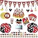 Newtic Mickey Party Supplies, 104 Pcs Decoration Anniversaire Mickey, Set de Vaisselle Mickey Mouse Décorations et Vaisselles, Assiettes Tasses Serviettes Nappe Ustensiles (A1 Mickey Party Set)