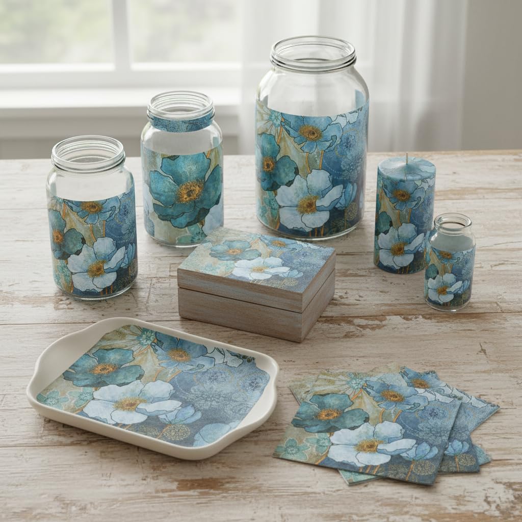 Set Di Piatti E Tovaglioli In Carta Floreale Blu Italia - Italy